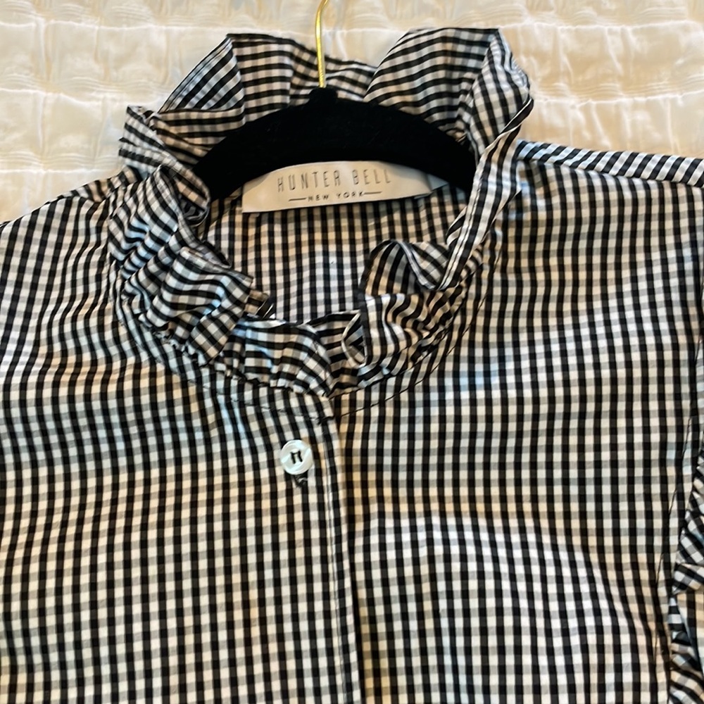 Hunter Bell Gingham Ruffle Button Down Top - image 3